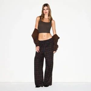 SKIMS Brown and Black Pajama Set Phoenix Plaid